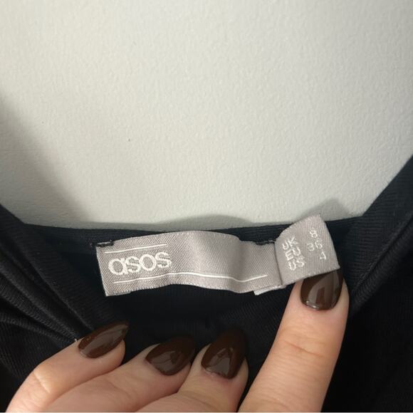 ASOS Black Midi Dress Sleeveless Sweetheart Neckline Cotton A-Line Size 4 - Picture 3 of 6